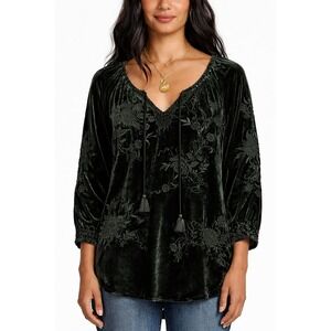 Johnny Was Millie Velvet Silk Peasant Floral Blouse Boho Festival Chic Fairycore